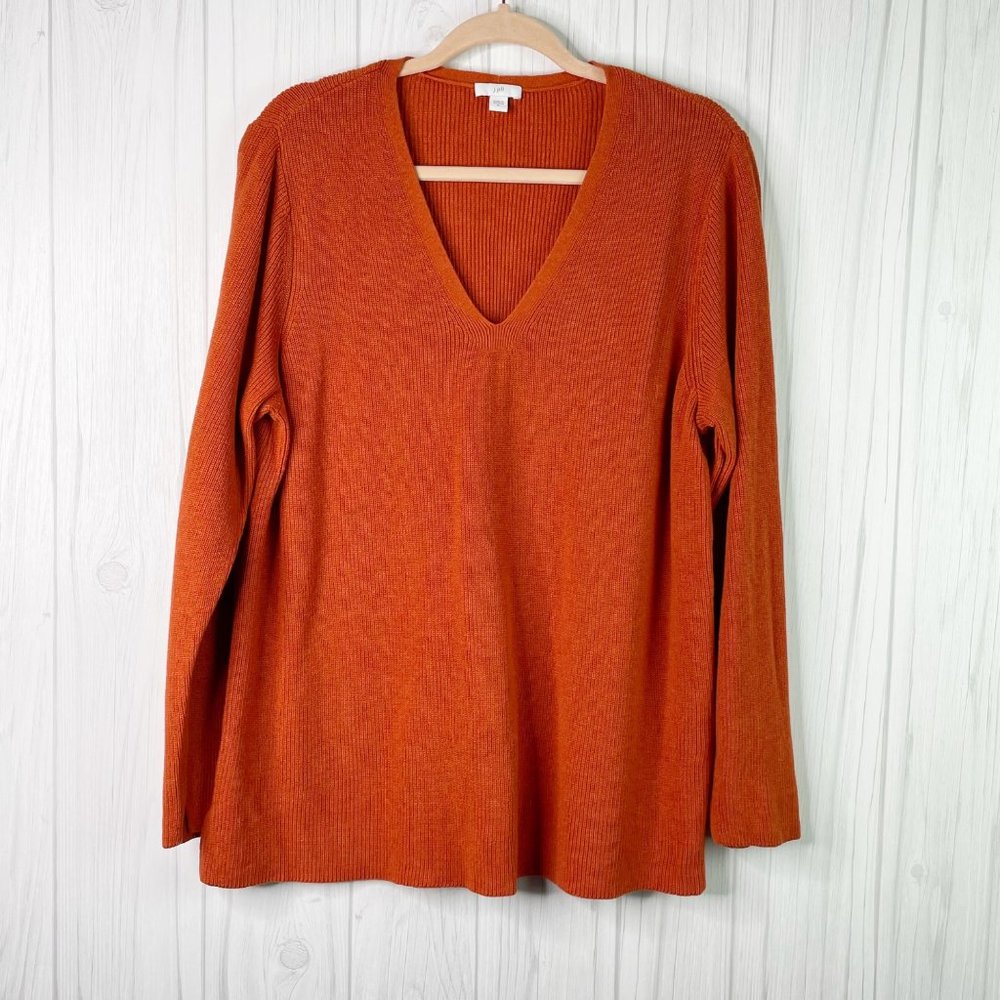J Jill Sweater Knit V Neck Long Sleeve Size XL Cotton Blend Orange